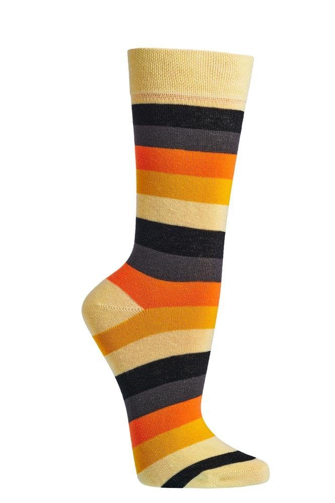FussFreunde Freizeitsocken 6 Paar Trend-Socken aus Bio Baumwolle geringelt für Damen & Herren Gelb