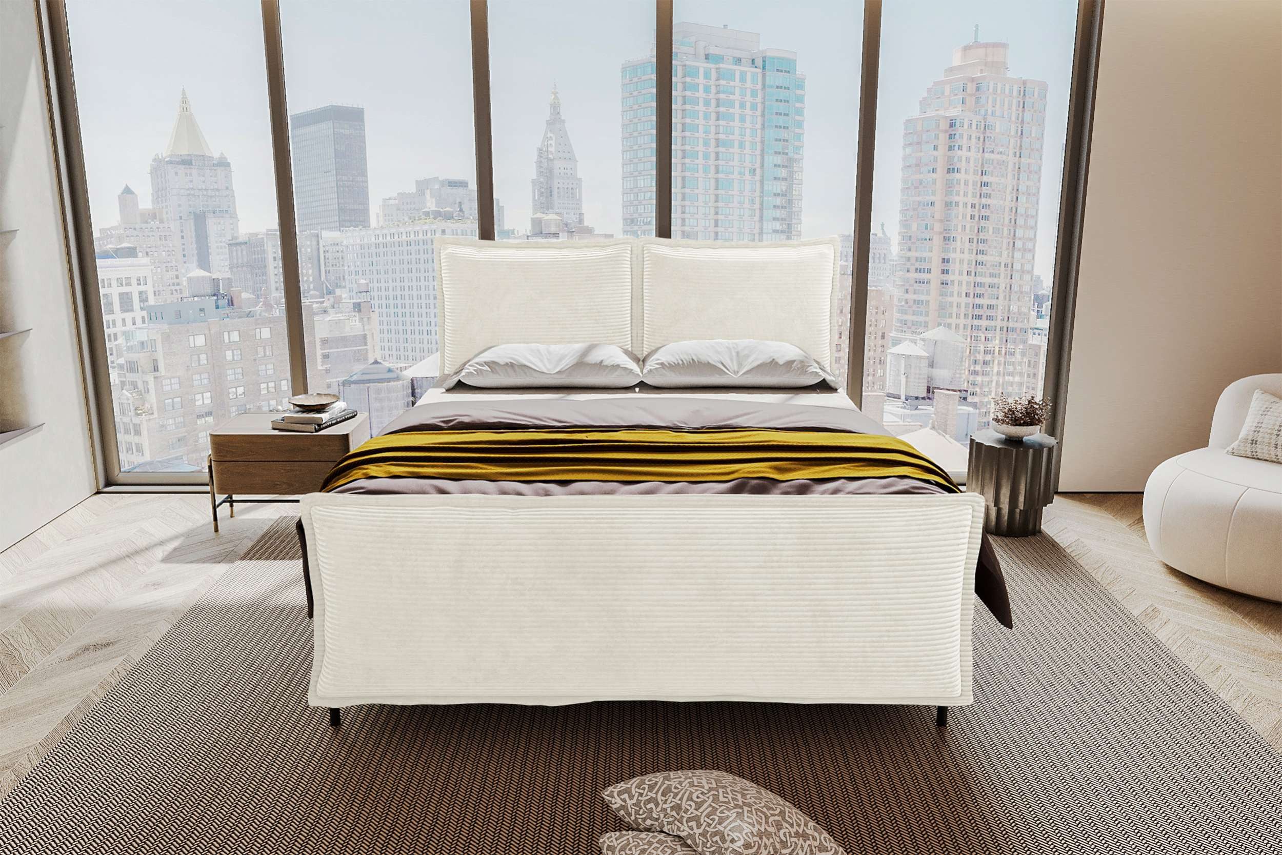 99rooms Boxspringbett Vero Plus (Schlafzimmerbett, Bett), 140/160/180/200x200 cm, in Cord POSO, mit Topper, Bettkasten