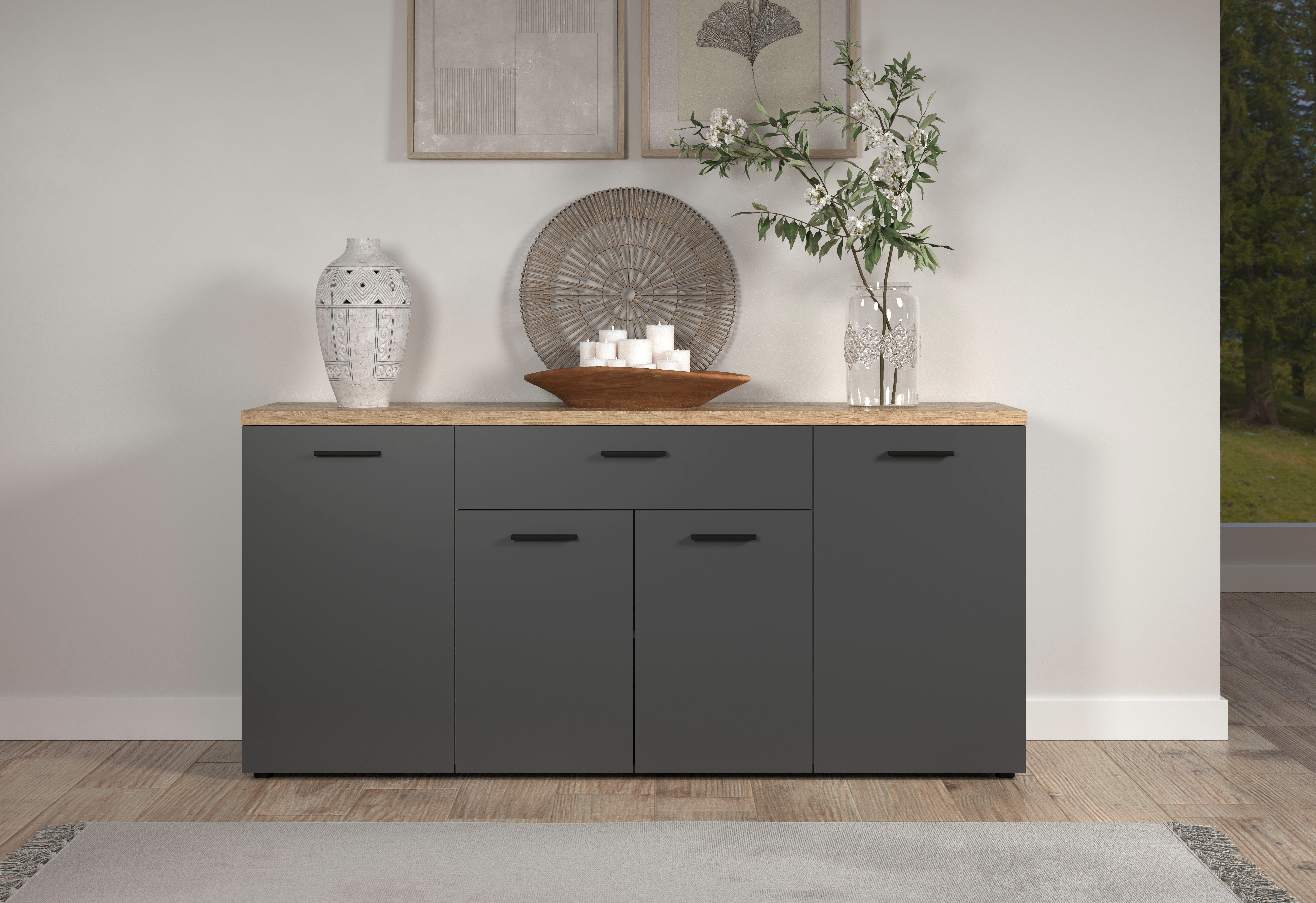 Home affaire Sideboard Bajo (1 St), Kommode mit 4 Türen und 1 Schubkasten – (B/T/H) 180/42/85 cm