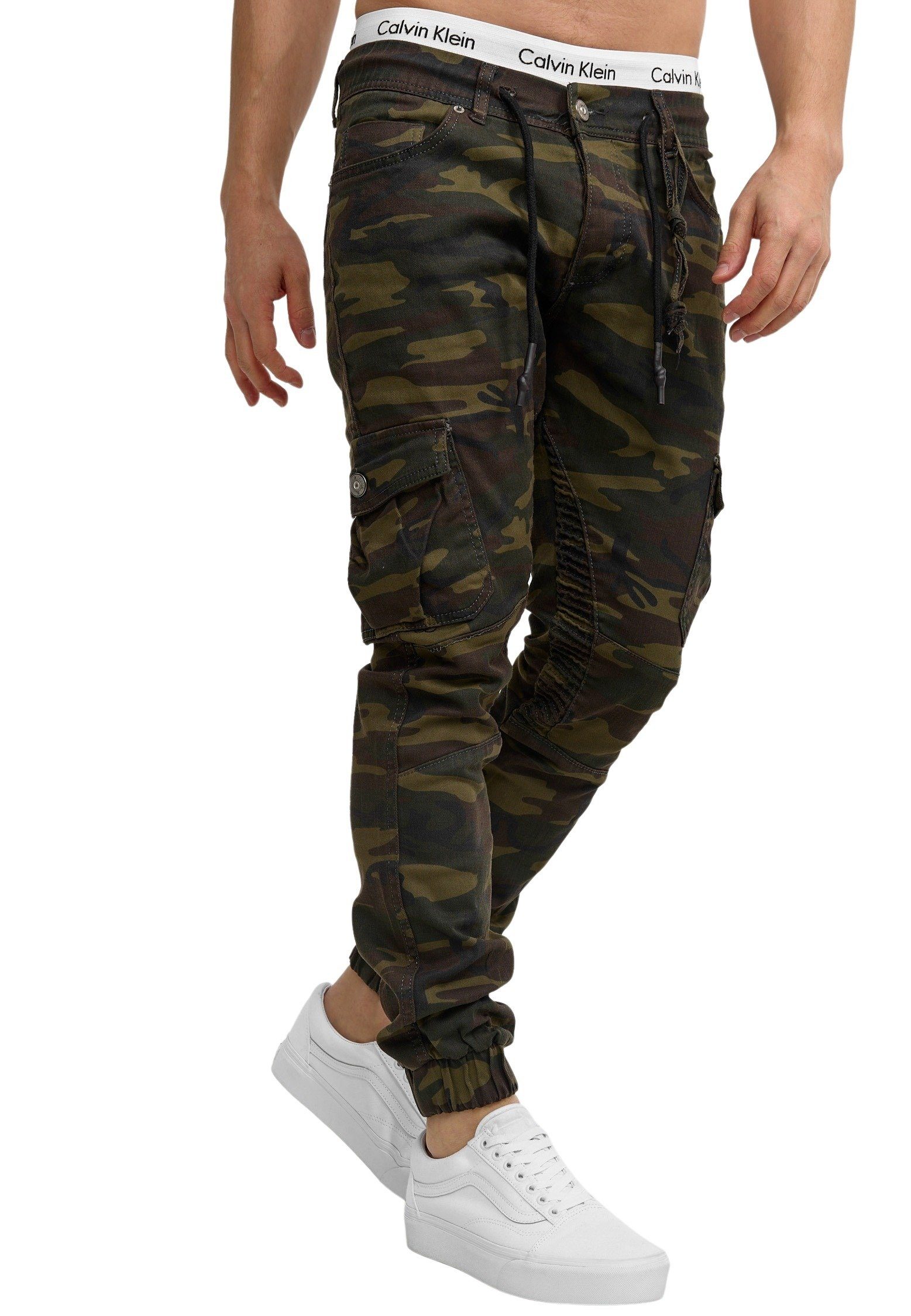Code47 Slim-fit-Jeans Herren Chino Hose Jeans Designer Chinohose Slim Fit Männer Slim 3207C Oliv Camouflage