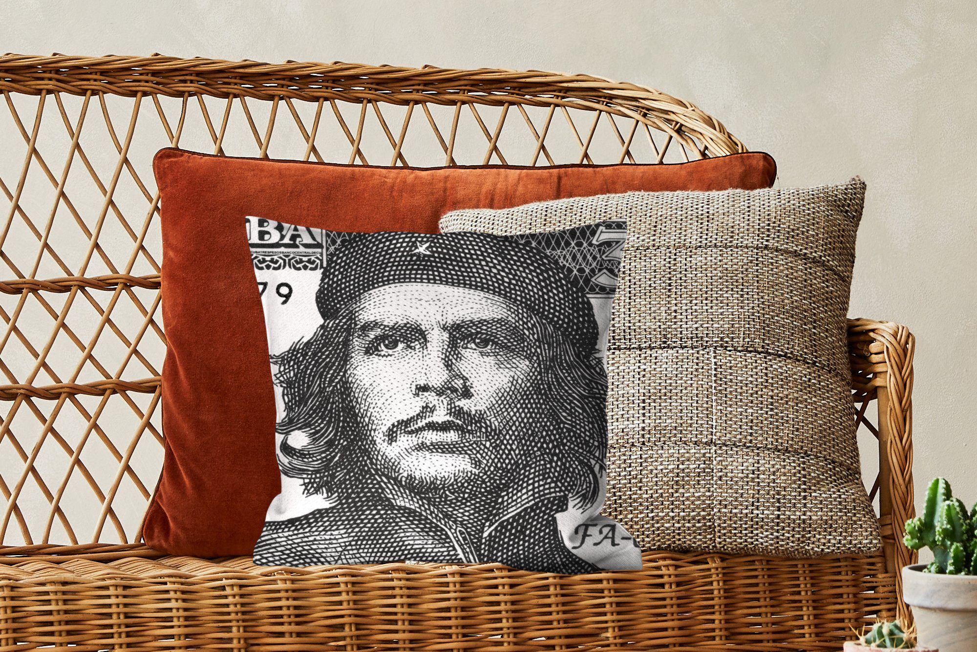 MuchoWow Dekokissen Schwarz-Weiß-Porträt für auf Sofakissen Deko, Füllung 3-Peso-Note, Guavara Che Wohzimmer, mit von einer Zierkissen Schlafzimmer