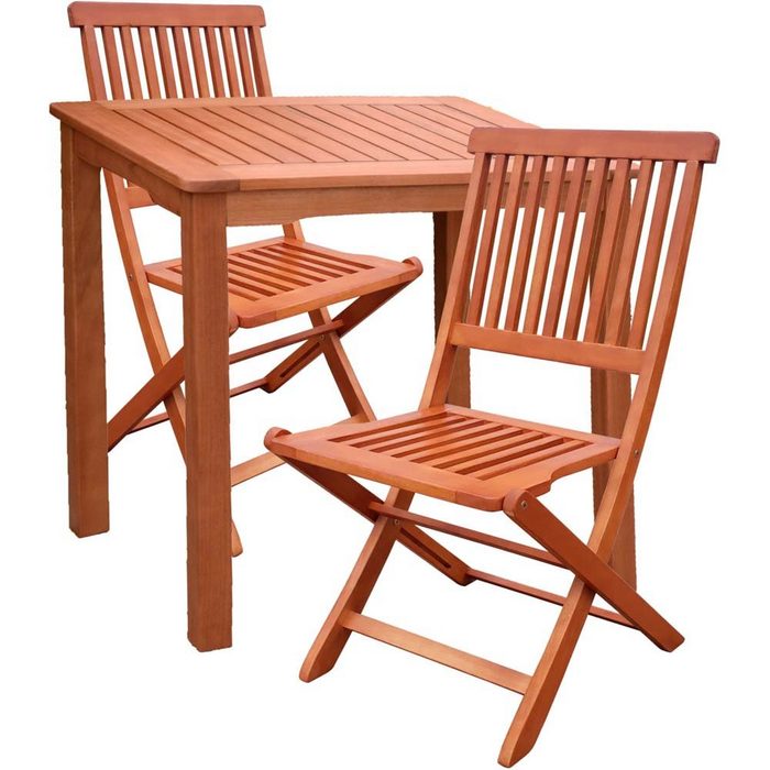 etc-shop Stuhl 3tlg. Holz Tischgruppe Möbel Garten Tisch Stuhl Garten Hochlehner
