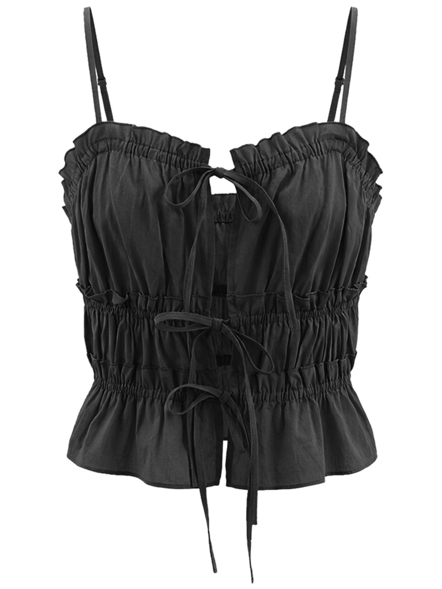 Imily Bela Trägertop Damen mit verstellbaren Trägern Gerafftes Oberteil aus Baumwolle (Packung, 1-tlg., 1per-Pack) mit vorderen Bindebändern in Unifarbe – Bild 5 von 5