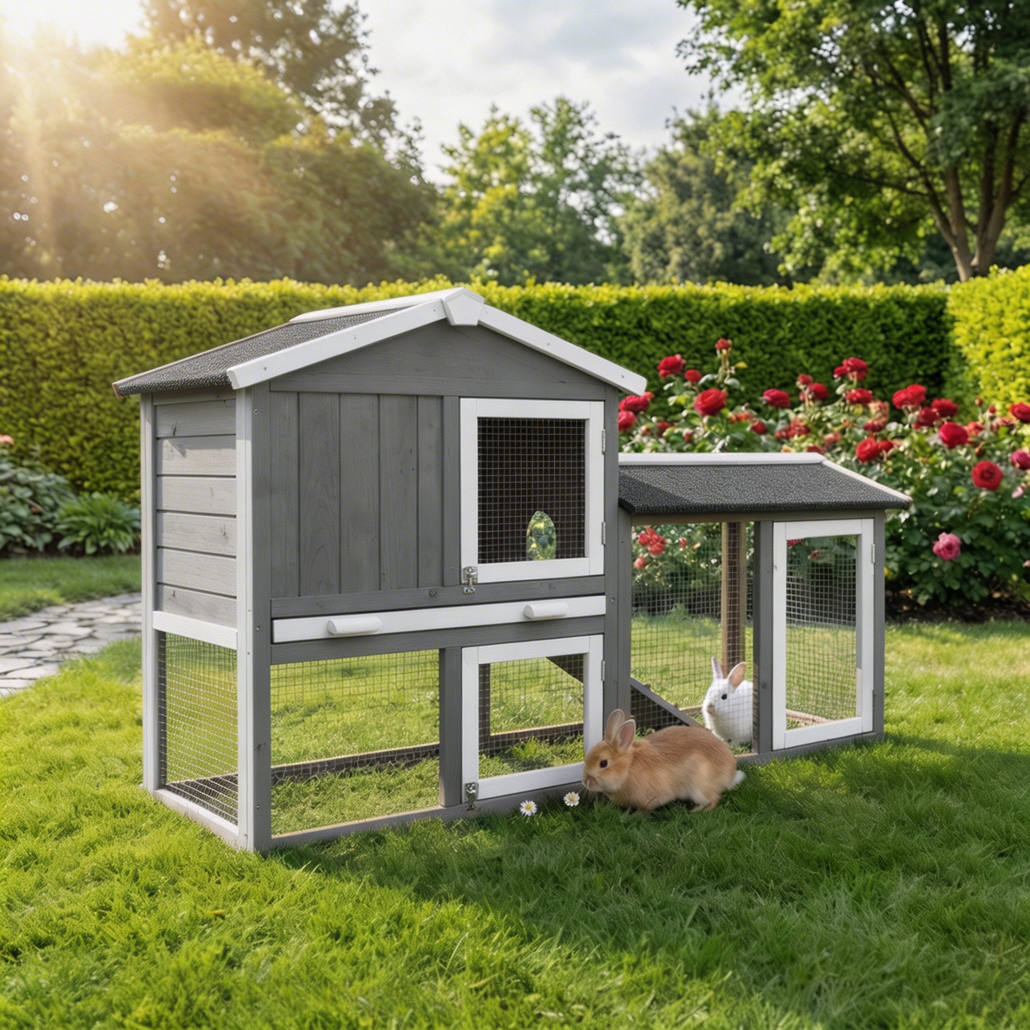 My Animal Kleintierstall XXL Hasenstall MH-03, 2 Etagen mit Freilauf, Wetterbeständig