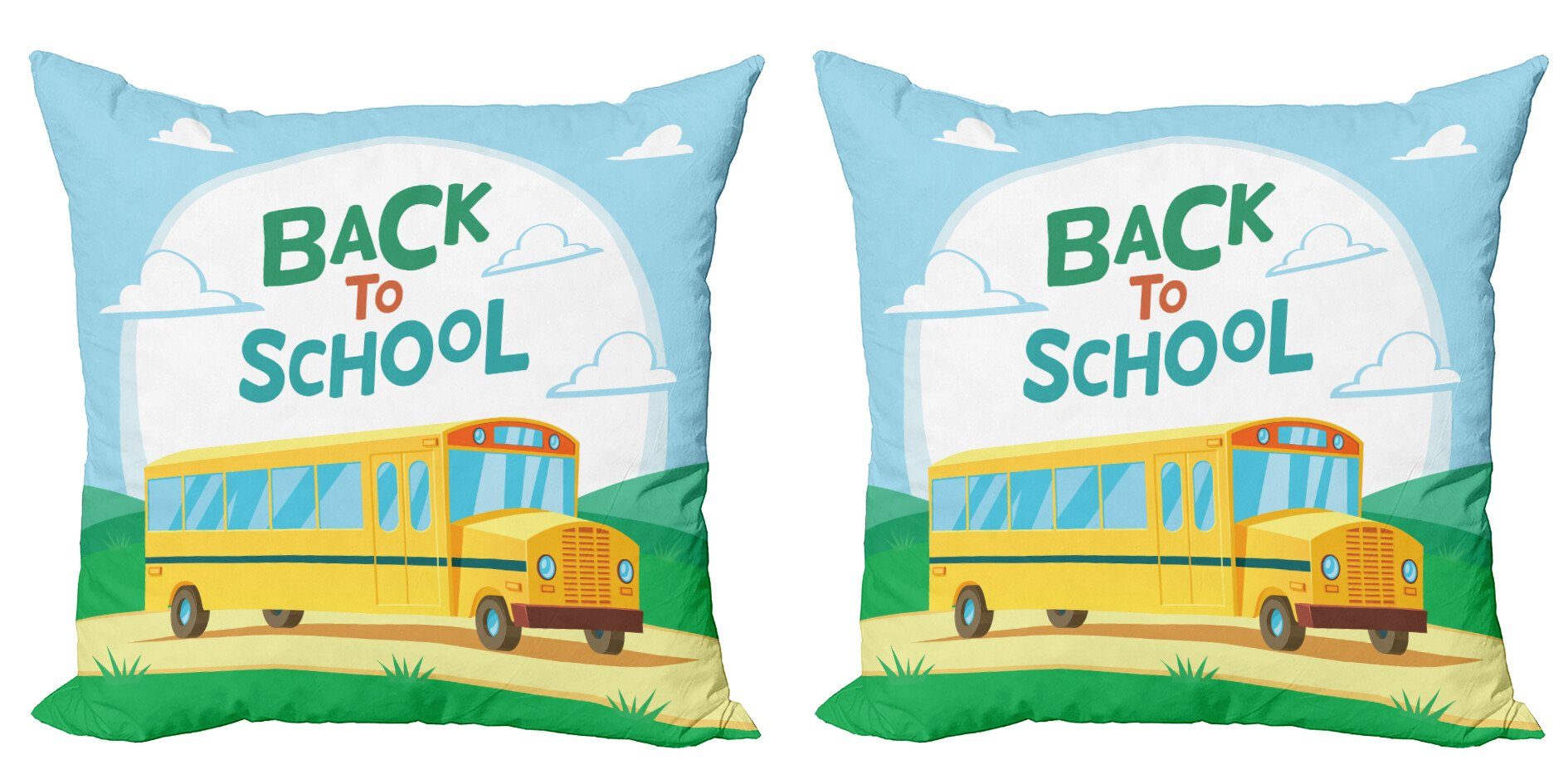 Kissenbezüge Modern Accent Doppelseitiger Digitaldruck, Abakuhaus (2 Stück), Schulbus Back to School Begrüßung | Kissenbezüge