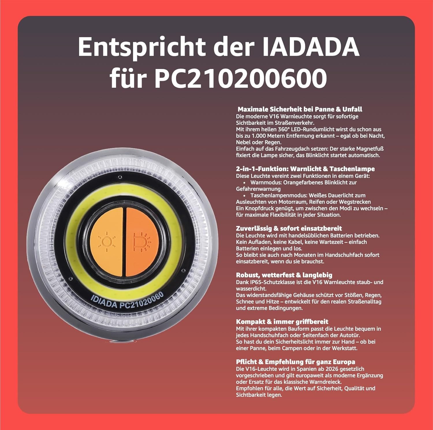 POWR Car LED-Warndreieck Notfall-Warnleuchte V16 V16 EU – IDADA 21020060 – Pannenlicht