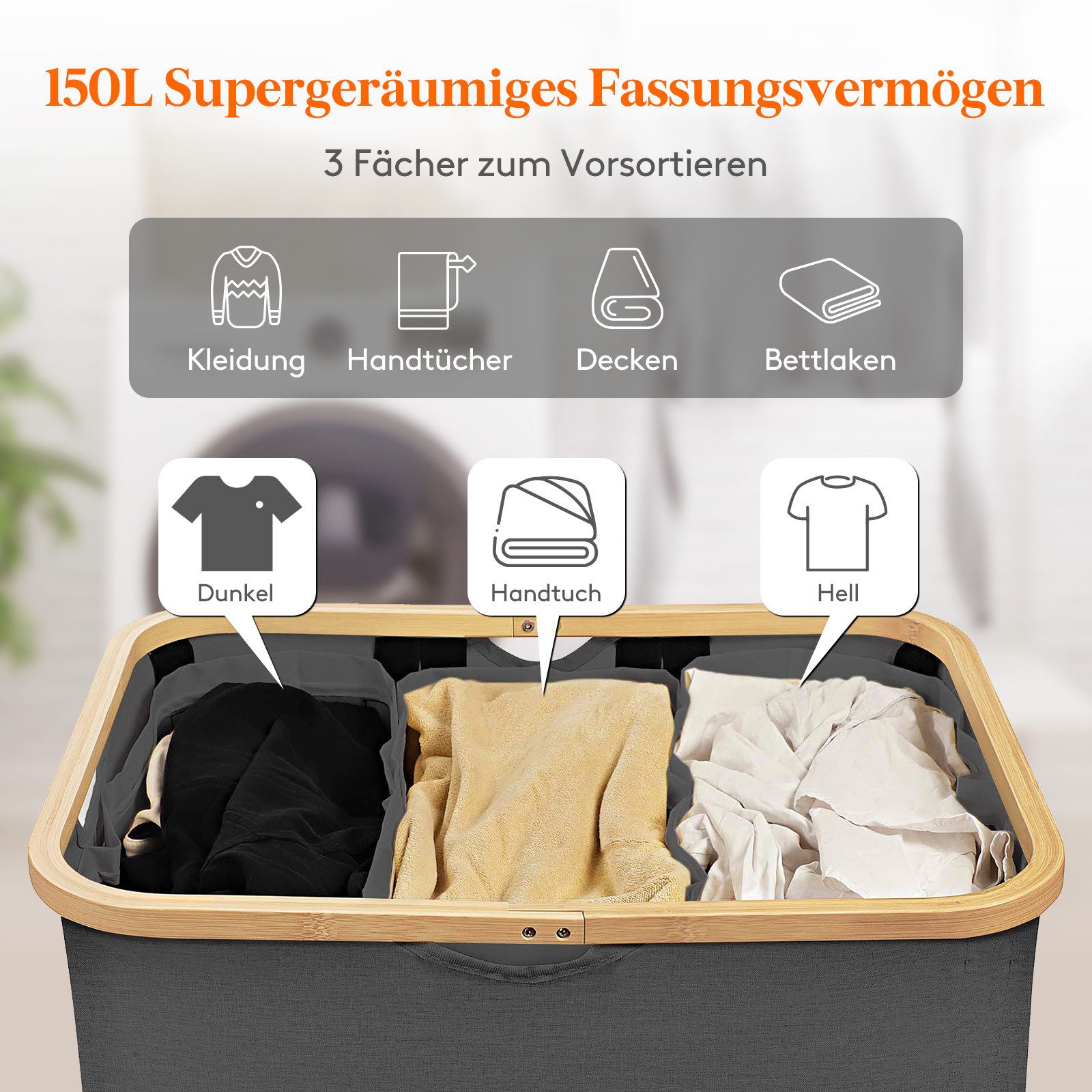 Lifewit Wäschebox 150L Wäschekorb mit Deckel günstig online kaufen