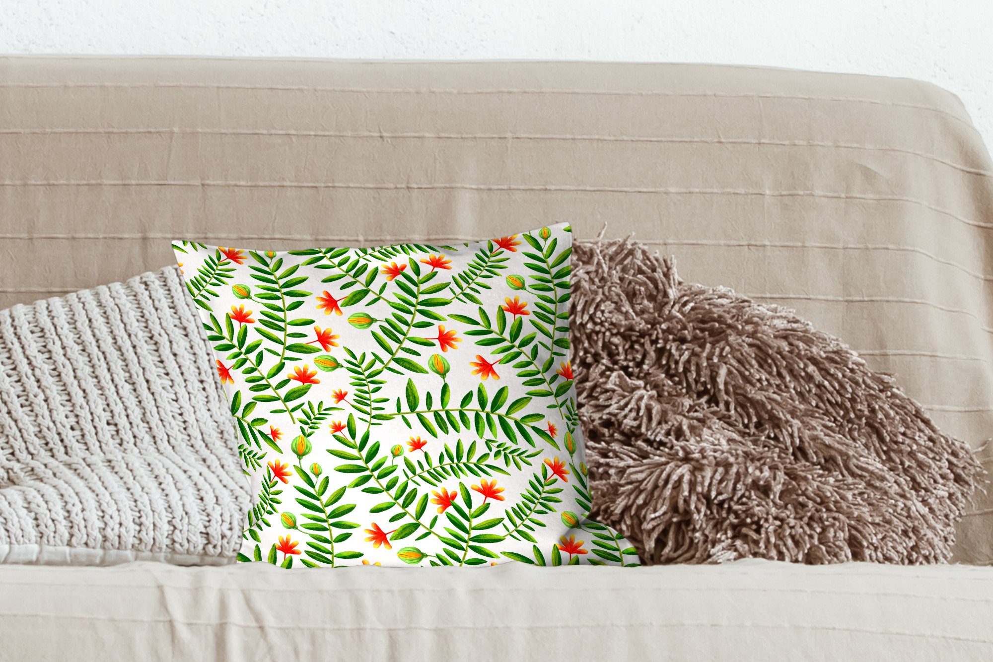 Sofakissen Dekokissen Füllung - Dschungel Zierkissen für Wohzimmer, mit Schlafzimmer, Design, - MuchoWow Deko, Blumen