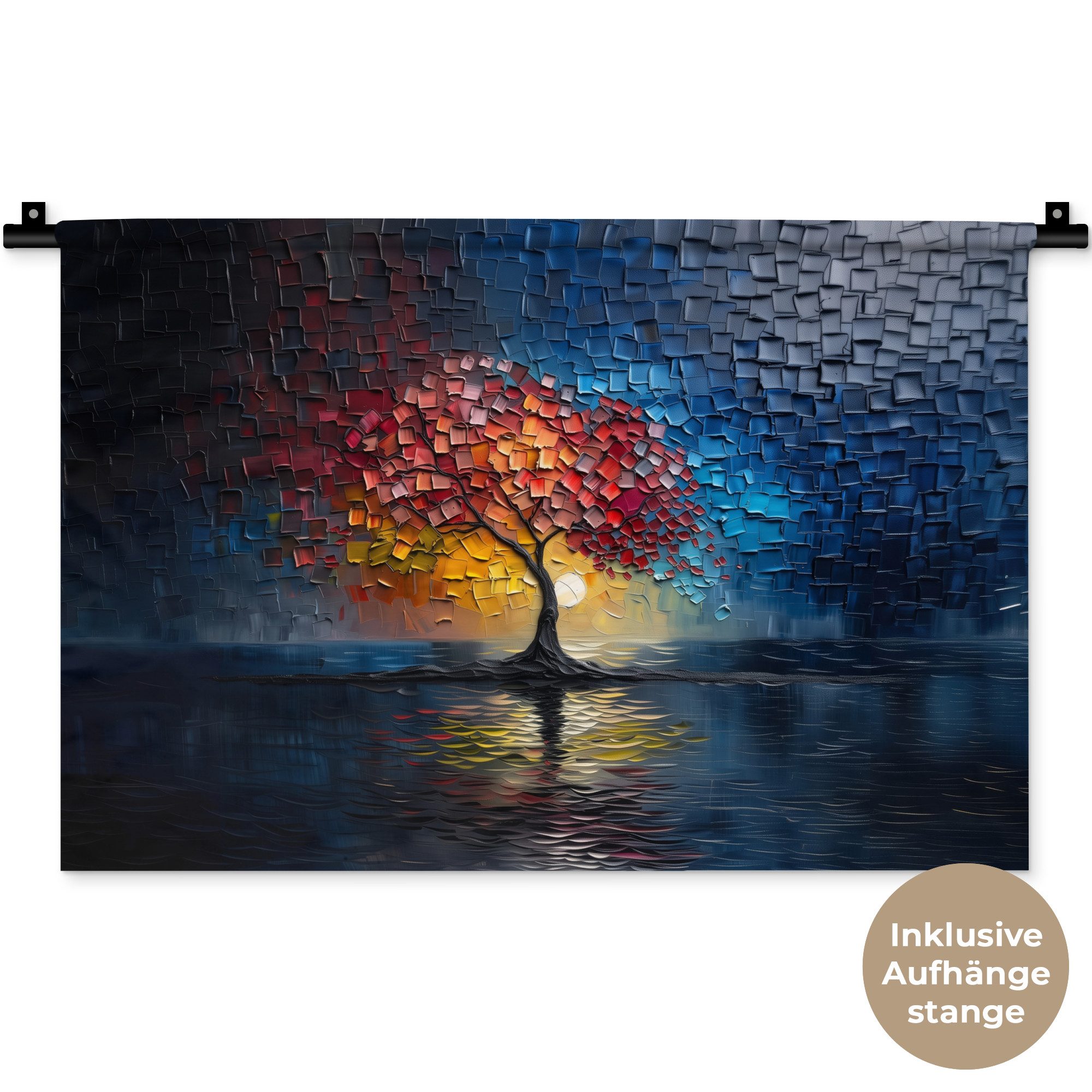 MuchoWow Wandteppich Baum - Blau - Blätter - Boxen, Rechteckig, Höhe: 3 mm, Wandteppich für Wohnzimmer, Schlafzimmer, 60x40 cm