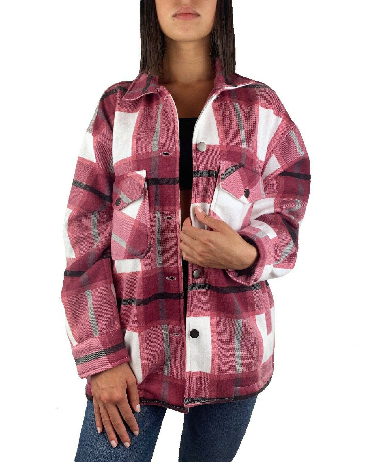 Oversized Holzfällerhemd Flanellhemd Hemd Kariert Worldclassca Bordeaux Hemdjacke Worldclassca Karo