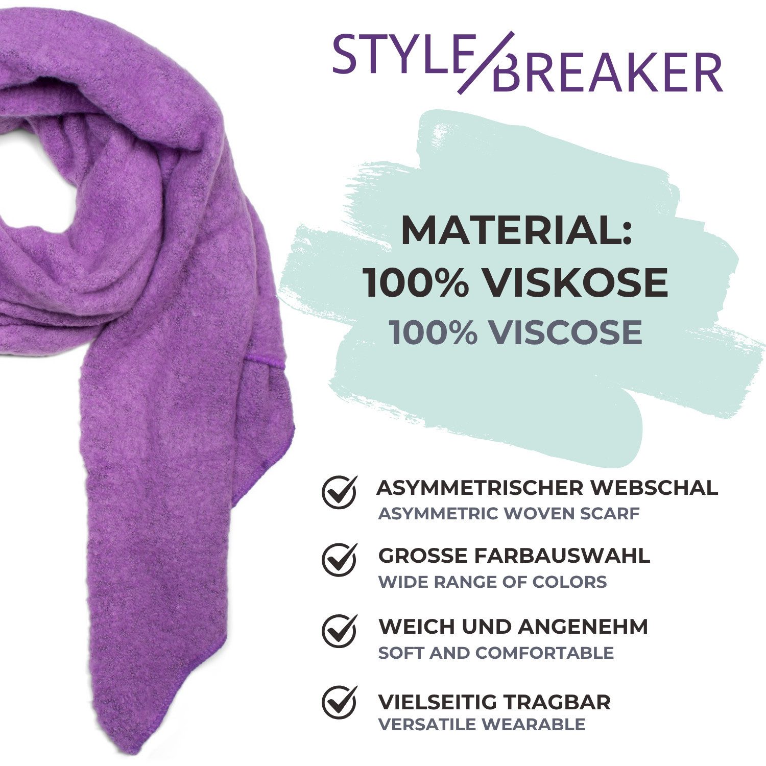 styleBREAKER XXL-Schal Asymmetrischer unifarbener Web Schal, (1-St) – Bild 5 von 5