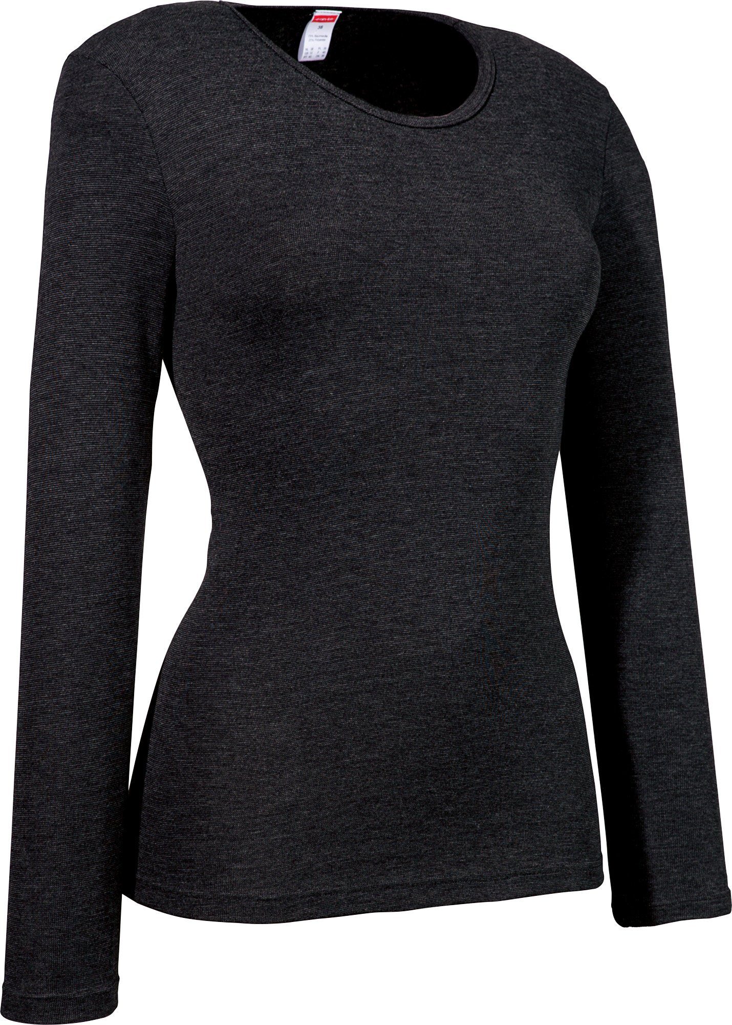 Damen-Thermo-Unterhemd, conta langarm schwarz Feinripp Unterhemd Streifen