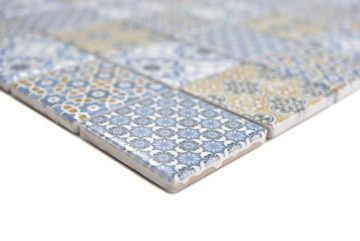 Mosani Mosaikfliesen Keramik Mosaik Fliese Retro beige gelb blau weis