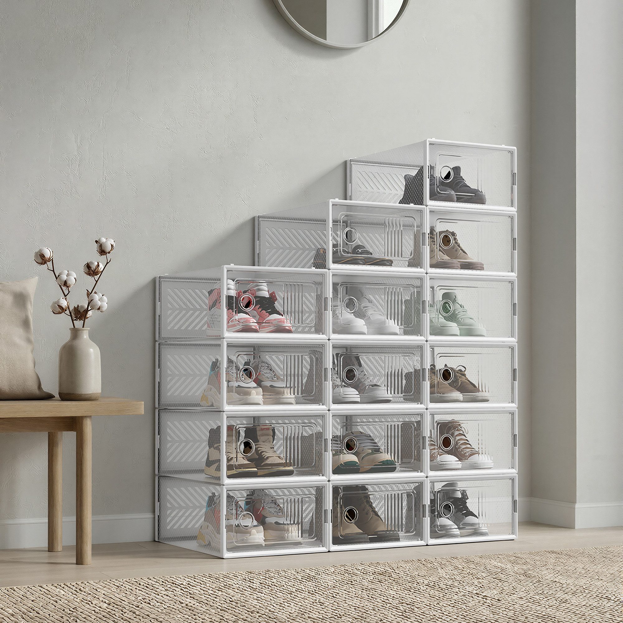 SONGMICS Schuhbox Aufbewahrungsbox für Schuhe, faltbar und stapelbar, für Schuhe bis Größe 43, 12er Set