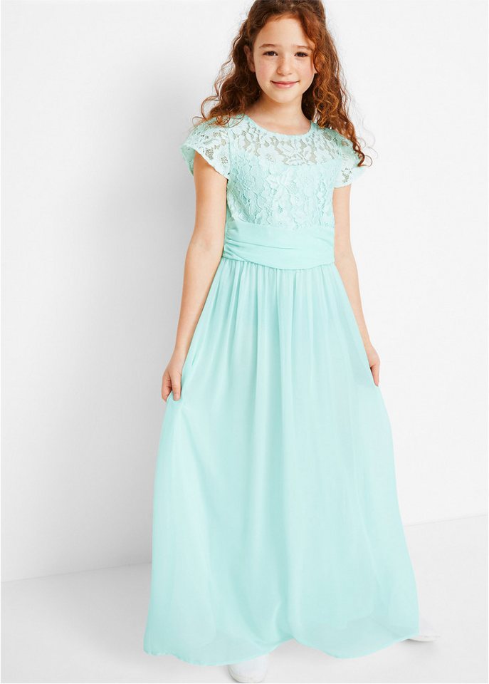 bonprix Chiffonkleid (1-tlg) festliches Kleid, mit Spitzenoberteil, aus Chiffon, mit kurzem Arm