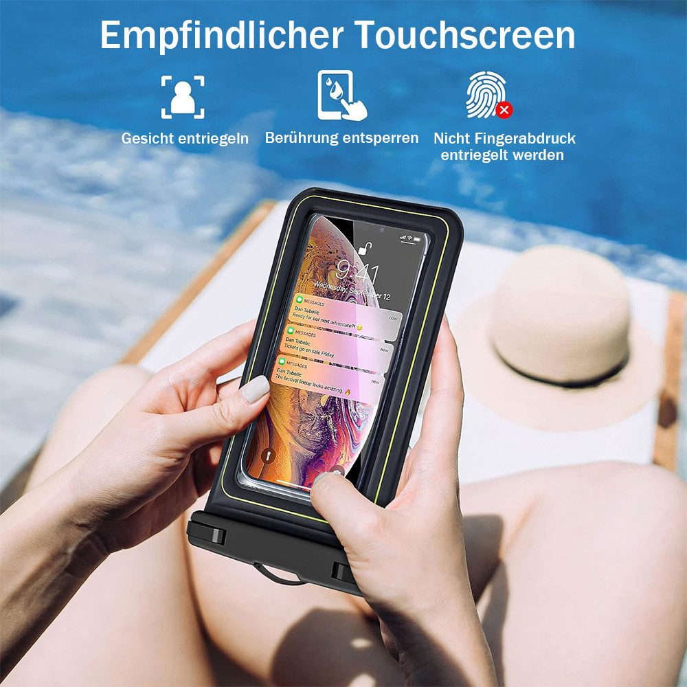 TUWENA Handyhülle 2 Stück Wasserdichte Handyhülle, IP68 Unterwasser Handytasche, Für iPhone 16 15 14 13 12 Pro Max, Samsung, Smartphone bis zu 7 Zoll – Bild 4 von 5