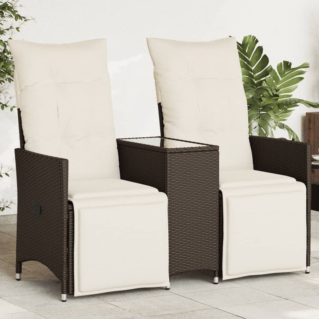 vidaXL Loungesofa Gartensofa 2-Sitzer Verstellbar mit Tisch Braun Poly Rattan, 1 Teile