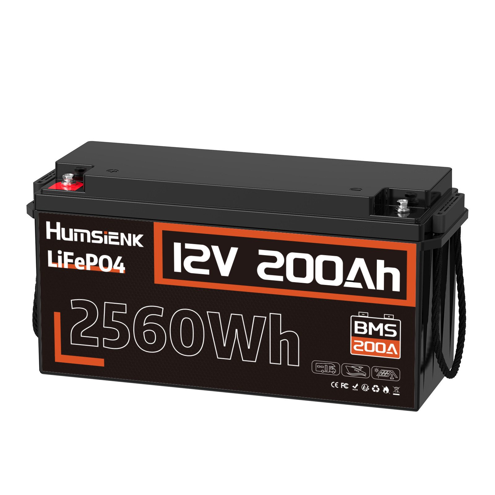 12V 200Ah LiFePO4 Batterie,tragbares Energiespeichersystem,2560wh Elektromobil-Akku