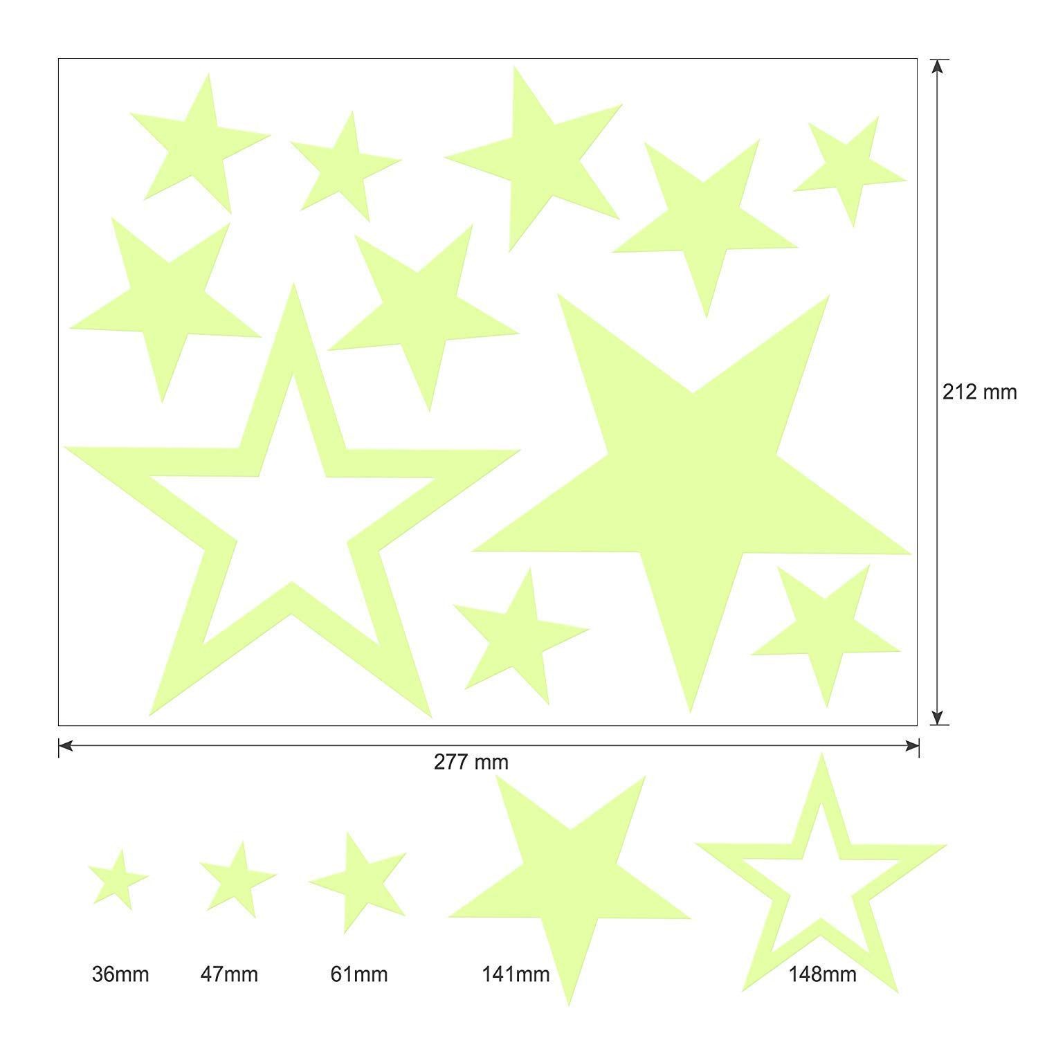 MOPUEA Wandsticker Glühende Wandaufkleber 437 Stück mit leuchtenden Sternen (Wandaufkleber Set leuchtende Sterne Mond Nacht Himmel, Set mit Mond Sternen und leuchtenden Punkten für Wanddeko), Leuchtet im Dunkeln selbstklebend einfach anzubringen