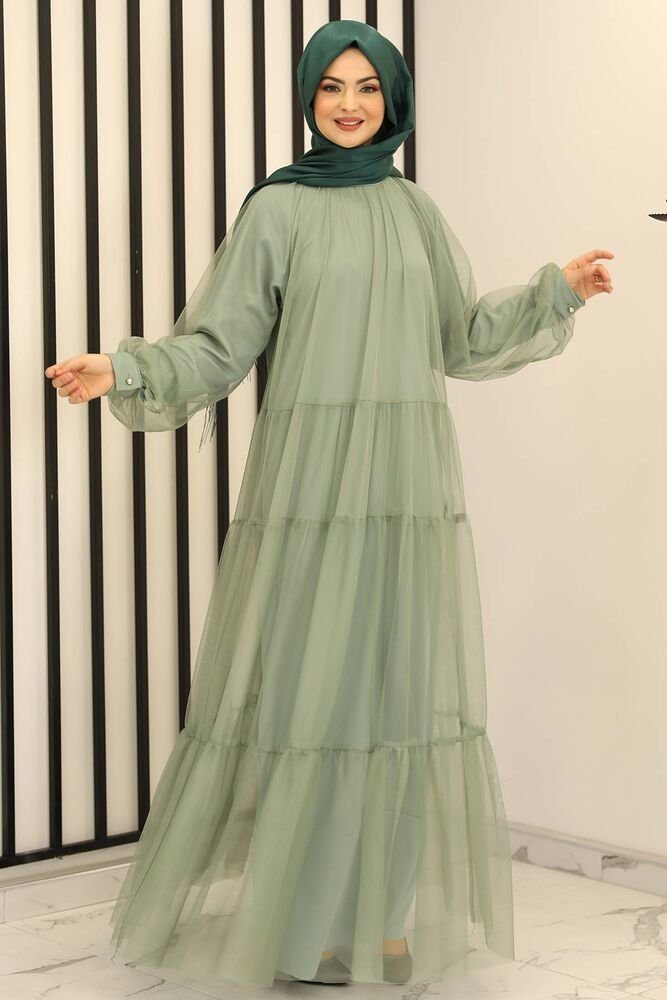 Modavitrini Tüllkleid Relax Abaya Abiye Damen Abendkleid Hijab Kleid Modest Fashion