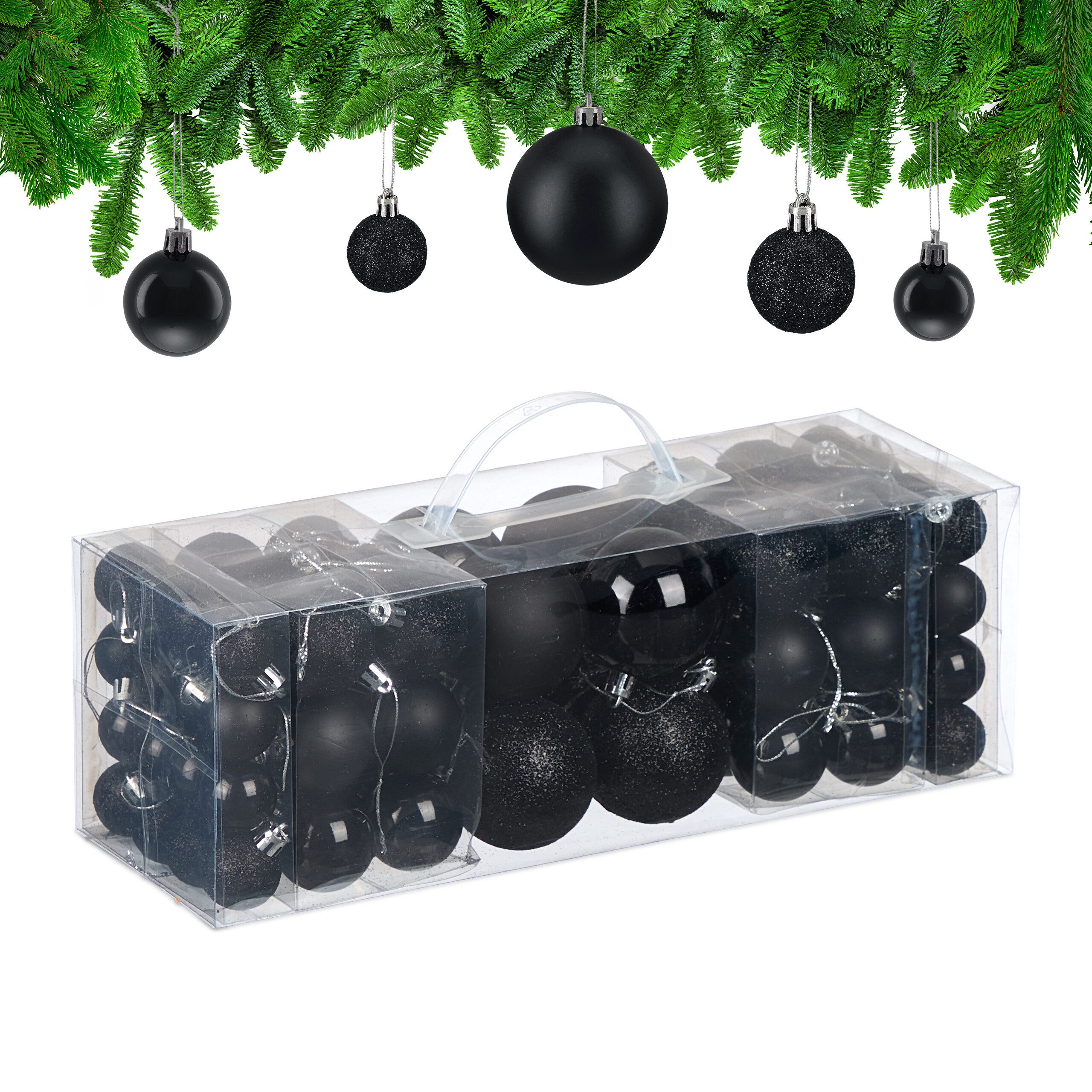 relaxdays Weihnachtsbaumkugel Weihnachtskugeln 76er Set (76 St), schwarz
