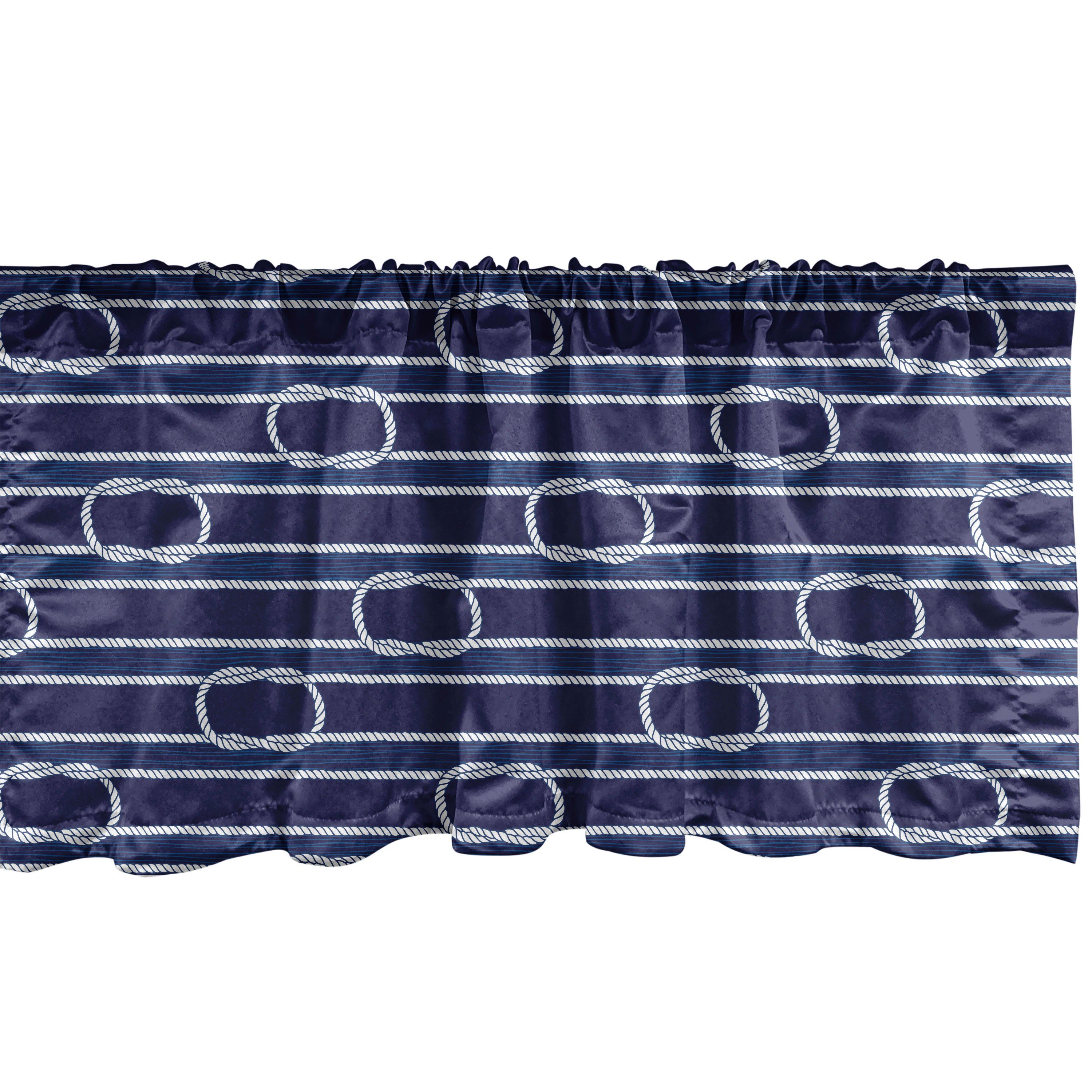 Scheibengardine Vorhang Volant für Küche Schlafzimmer Dekor mit Stangentasche, Abakuhaus, Microfaser, Navy blau Marine-Knoten-Muster