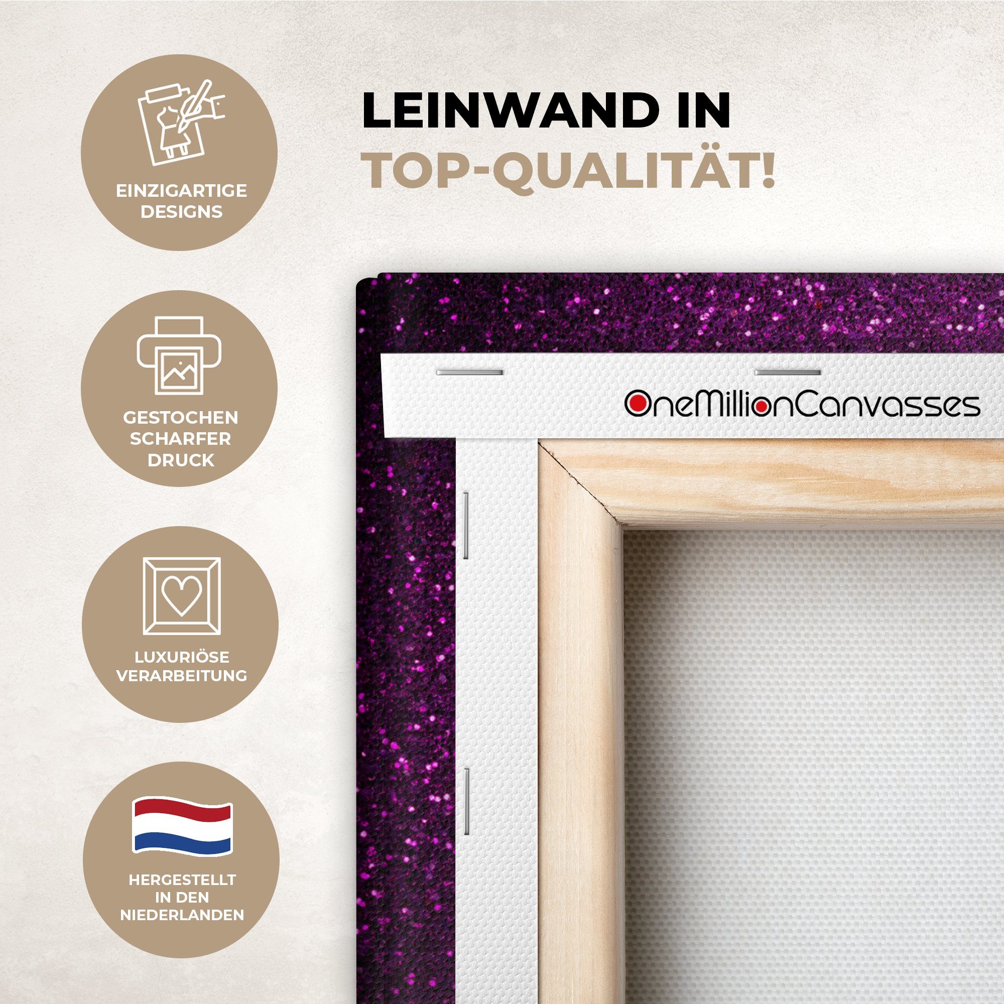 OneMillionCanvasses® Leinwandbild Lila - Rosa - Muster - Abstrakt, Fotodruck (1 St), Leinwand Bilder Klein, Wand Dekoration Aesthetic 30x20 cm