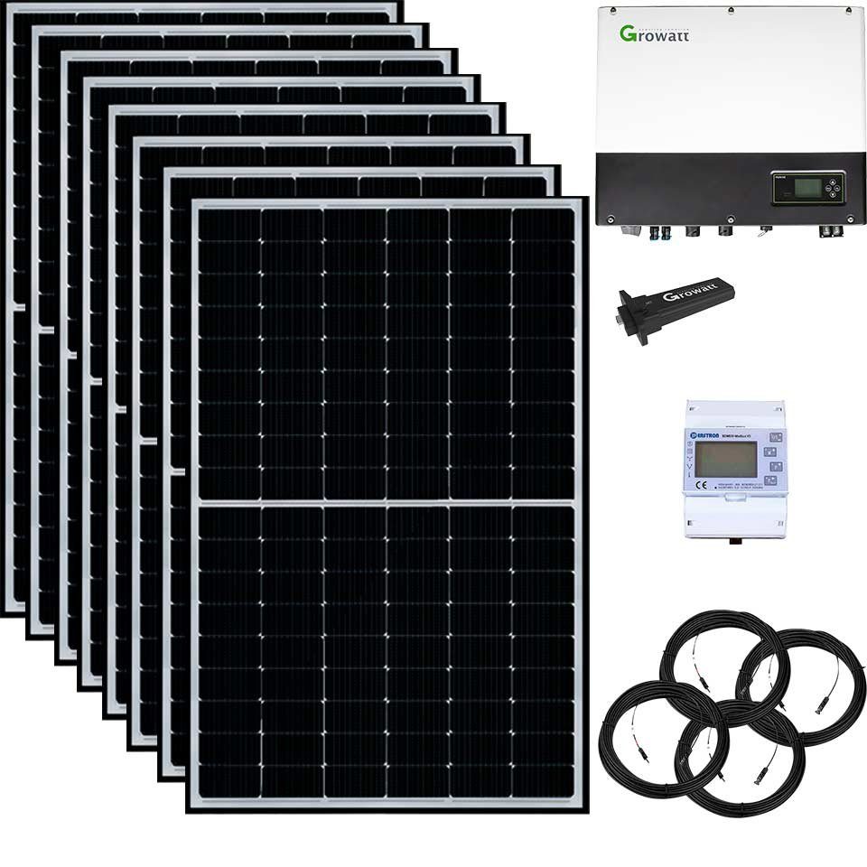 Lieckipedia 3000 Watt Hybrid Solaranlage, Basisset einphasig, Growatt Wechselricht Solar Panel, Black Frame