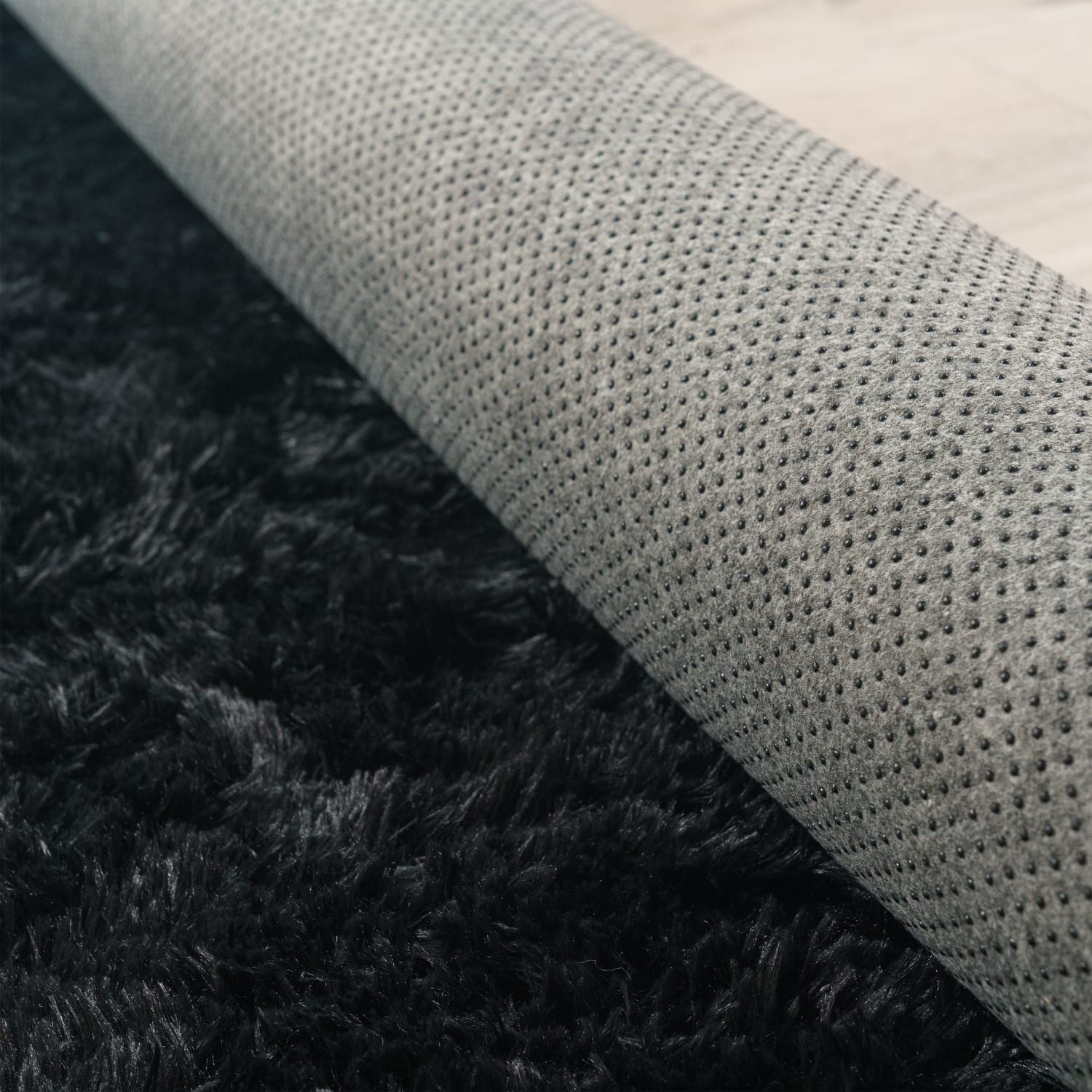 KADIMA DESIGN Teppich waschbar Unifarben Schlafzimmer Hochflor Teppich Shaggy, Rund, Höhe: 37 mm, Florhöhe: 33 mm, Polyester, Rund, 80D, Schwarz – Bild 5 von 5