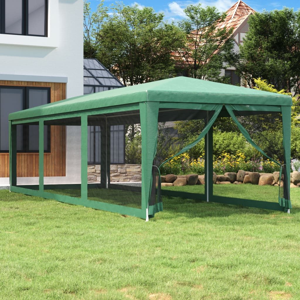 furnicato Partyzelt 300 x 898 x 258 cm in Grün mit 8 Mesh-Seitenwänden, UV-beständiger Pavillon mit Mesh-Seitenwänden und Reißverschluss