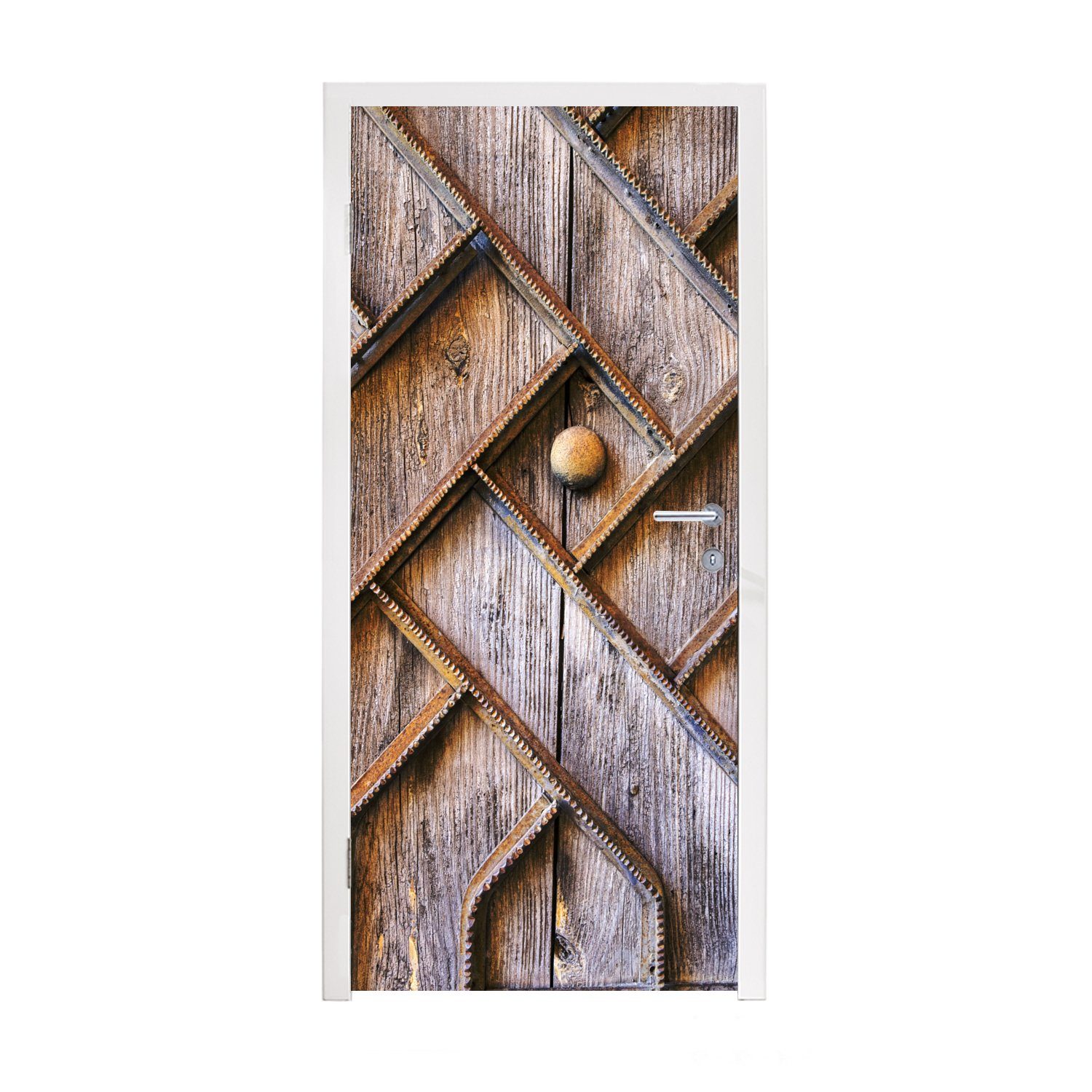 MuchoWow Türtapete einer 75x205 für cm (1 St), Türaufkleber, Matt, bedruckt, Fototapete Tür, Eisenstruktur, mit Holztür