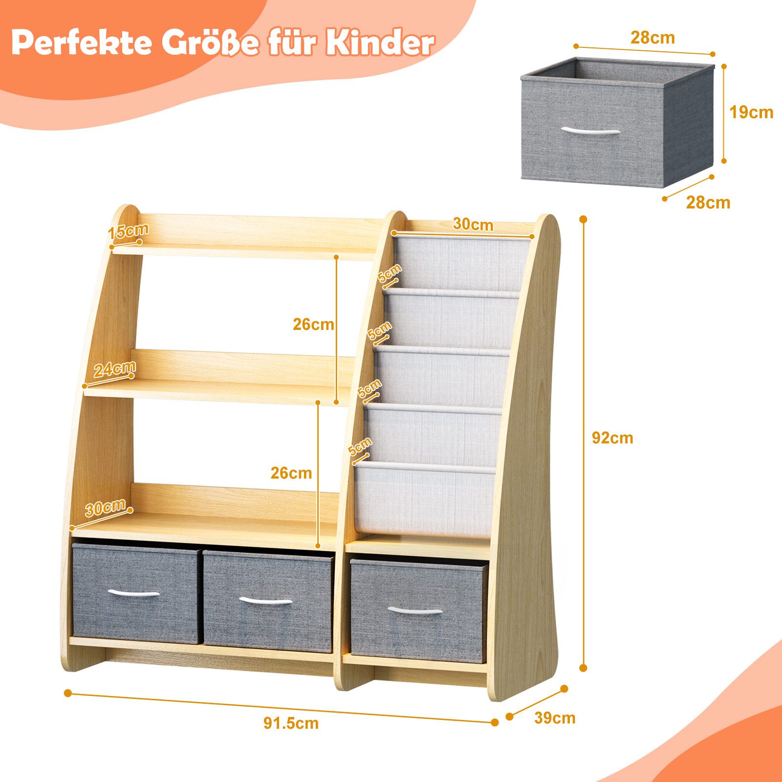 radelldar Spielzeugtruhe Kinderregal Bücherregal, mit 3 Aufbewahrungsboxen günstig online kaufen
