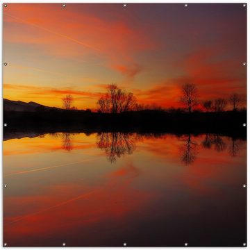 Wallario Sichtschutzzaunmatten Abendrot am Himmel über einem See