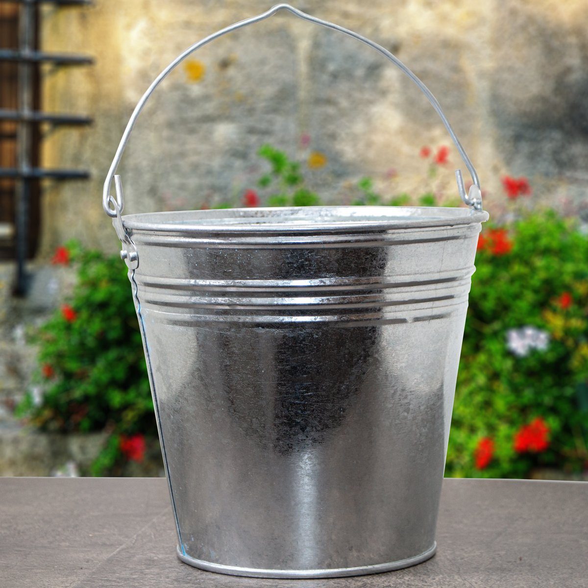 Antikas Gartenpflege-Set Eimer aus Zink, Groß, mit Henkel