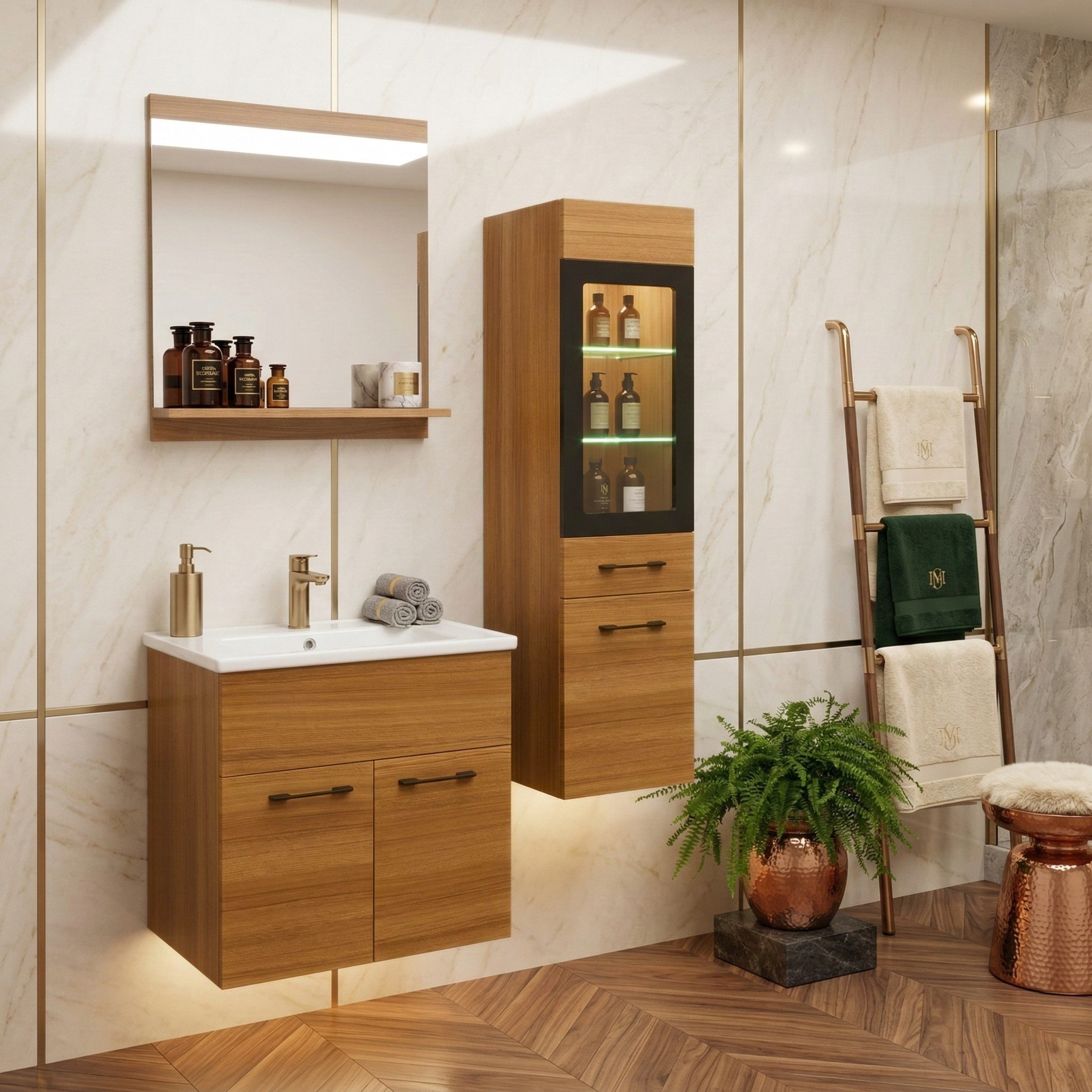 Burmas Badmöbel-Set POLO, (Komplett-Set, 4-St), inkl. Keramik Waschbecken, vormontiert