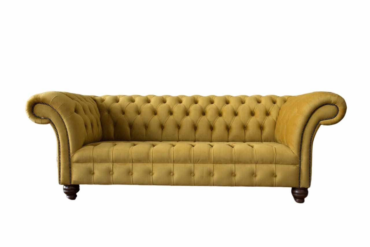 Sofa Klassisch Wohnzimmer JVmoebel Dreisitzer Design Chesterfield Gelb Couch Chesterfield-Sofa,