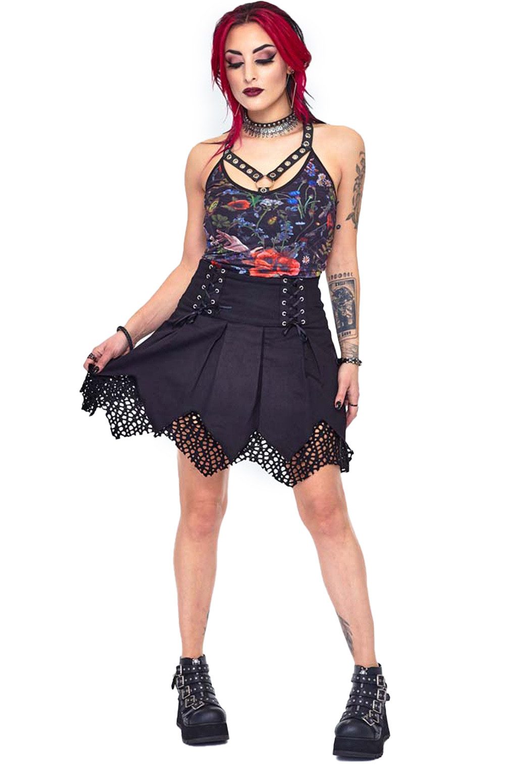 Jawbreaker A-Linien-Rock Lace Up Pleated Skirt günstig online kaufen