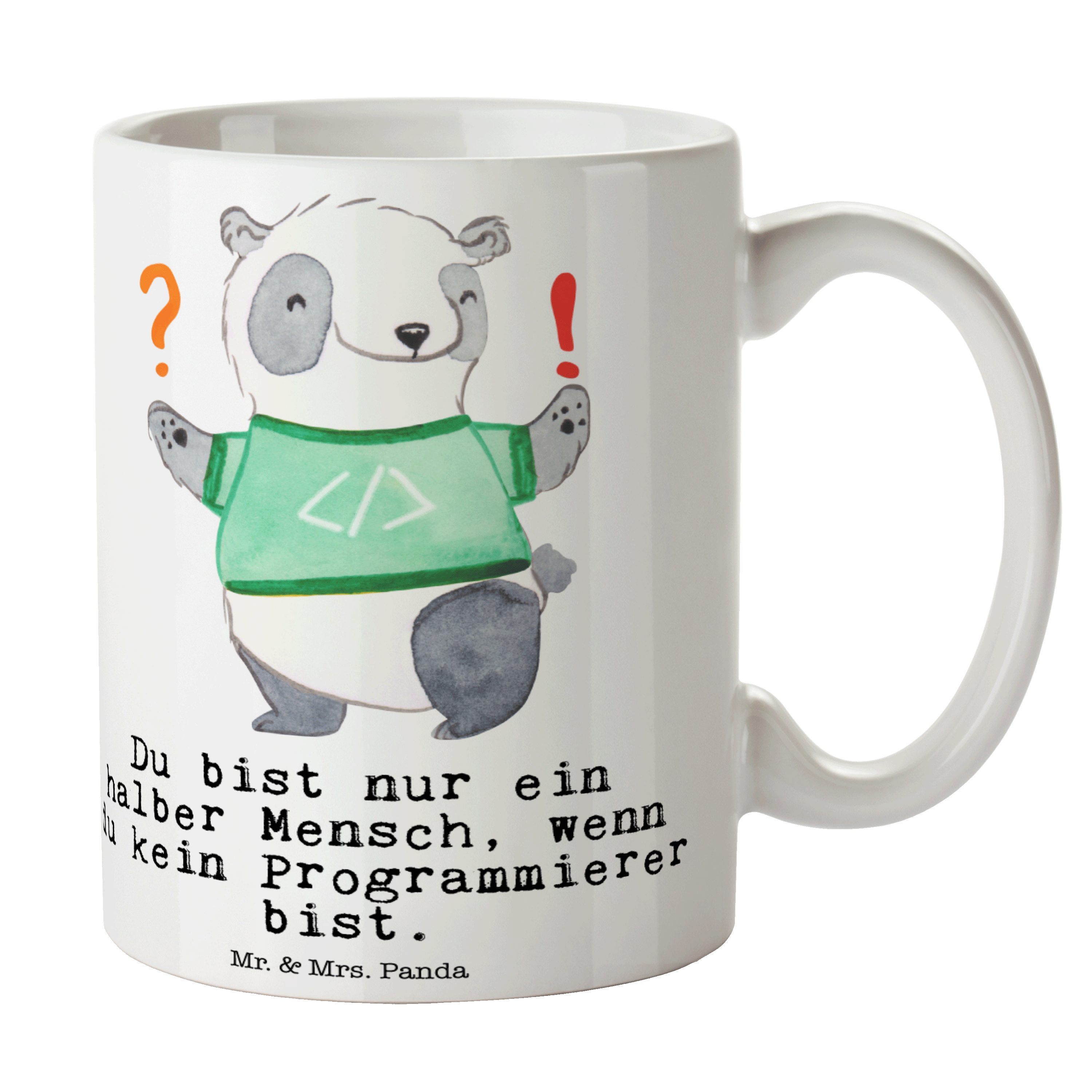 Mr. & Mrs. Panda Tasse Programmierer mit Herz - Weiß - Geschenk, Datenverarbeiter, Geschenk, Keramik