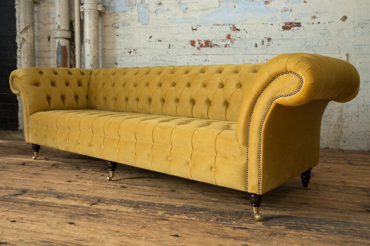 Xlmoebel Chesterfield-Sofa Luxuriöses gelbes Chesterfield Sofa mit hochwertigem Stoffbezug, Hergestellt in Europa