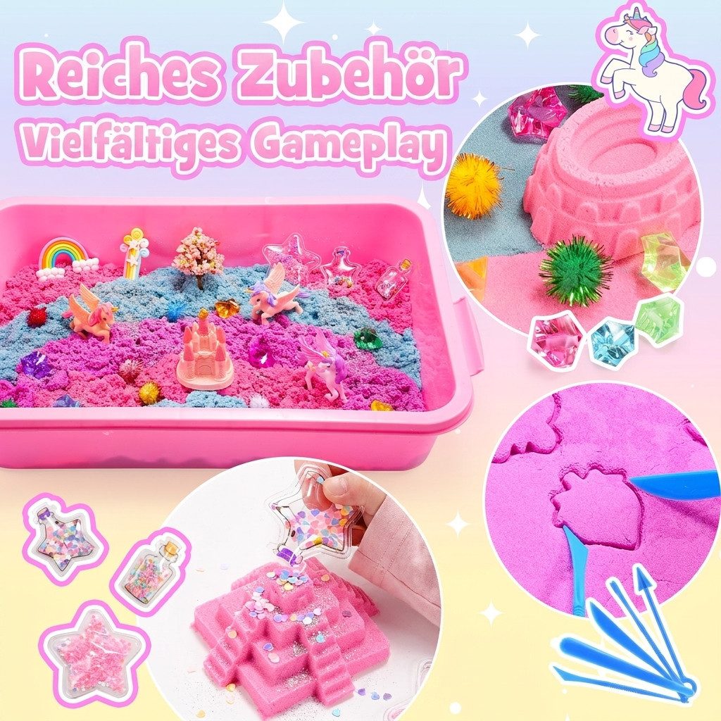Wootoy Spielsand Sensorik Sandspielset Sandform-Set Kreativset mit Modelliersand (mit Aufbewahrungsbox Werkzeugen Formen und umfangreichem Zubehör, Fördert Feinmotorik Kreativität Hand-Augen-Koordination), ideal als Geschenk für Kinder ab 3 Jahren