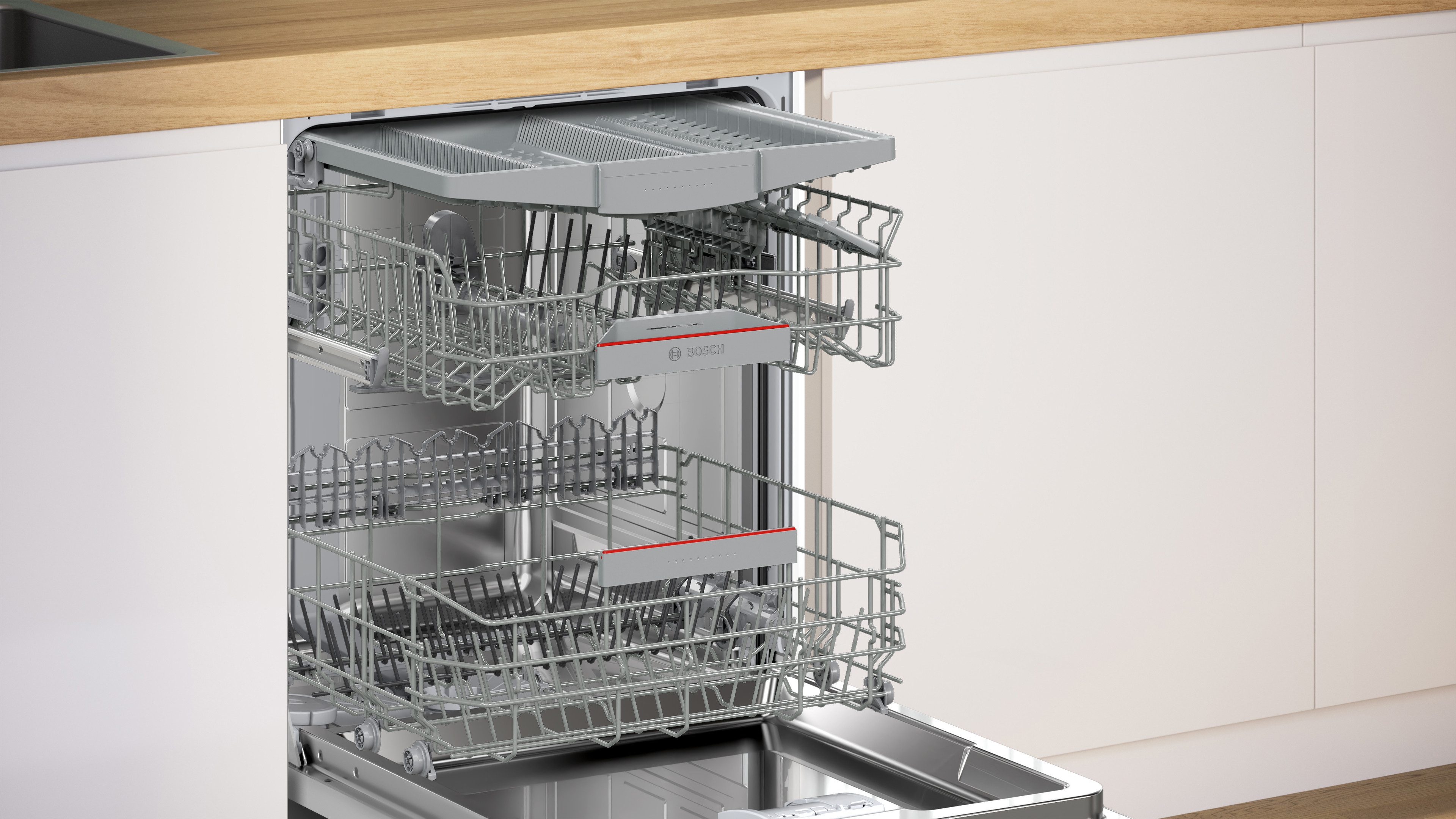 BOSCH vollintegrierbarer Geschirrspüler Serie 4 SMH4ECX28E, 14 Maßgedecke, Automatische Türöffnung für Effizienz, flexible Körbe & Schubladen – Bild 4 von 5