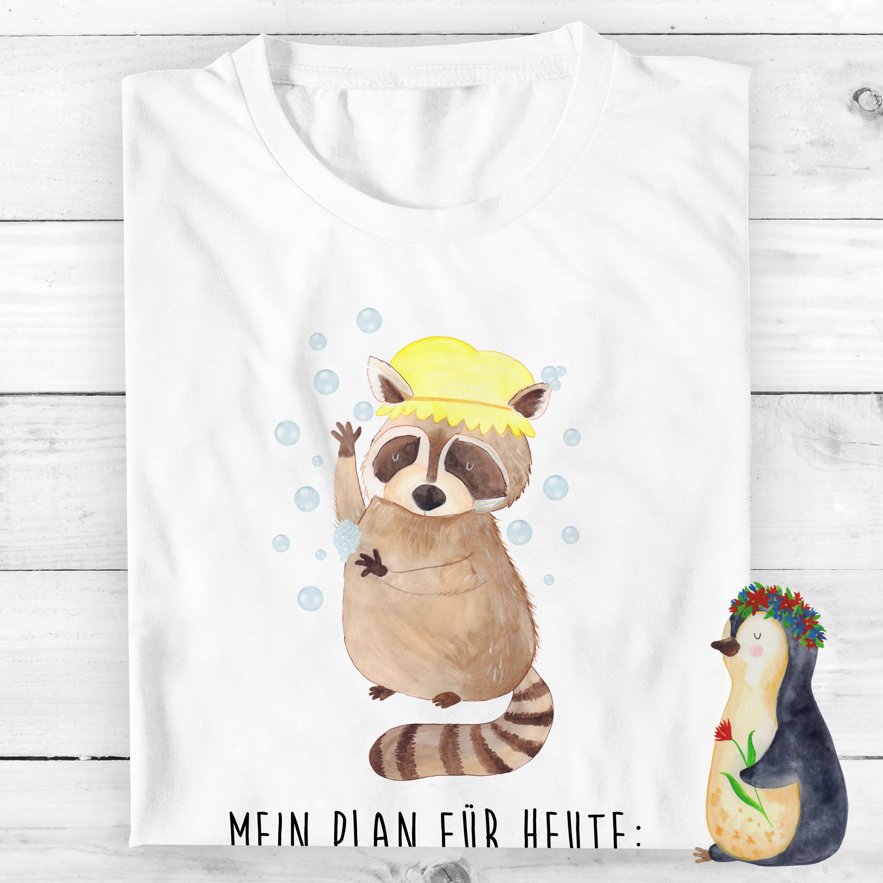 Tagträumen, Weiß T-Shirt - Mrs. & Fröhlich, Geschenk, (1-tlg) Panda Mr. Waschbär - Seifenblase Männer,