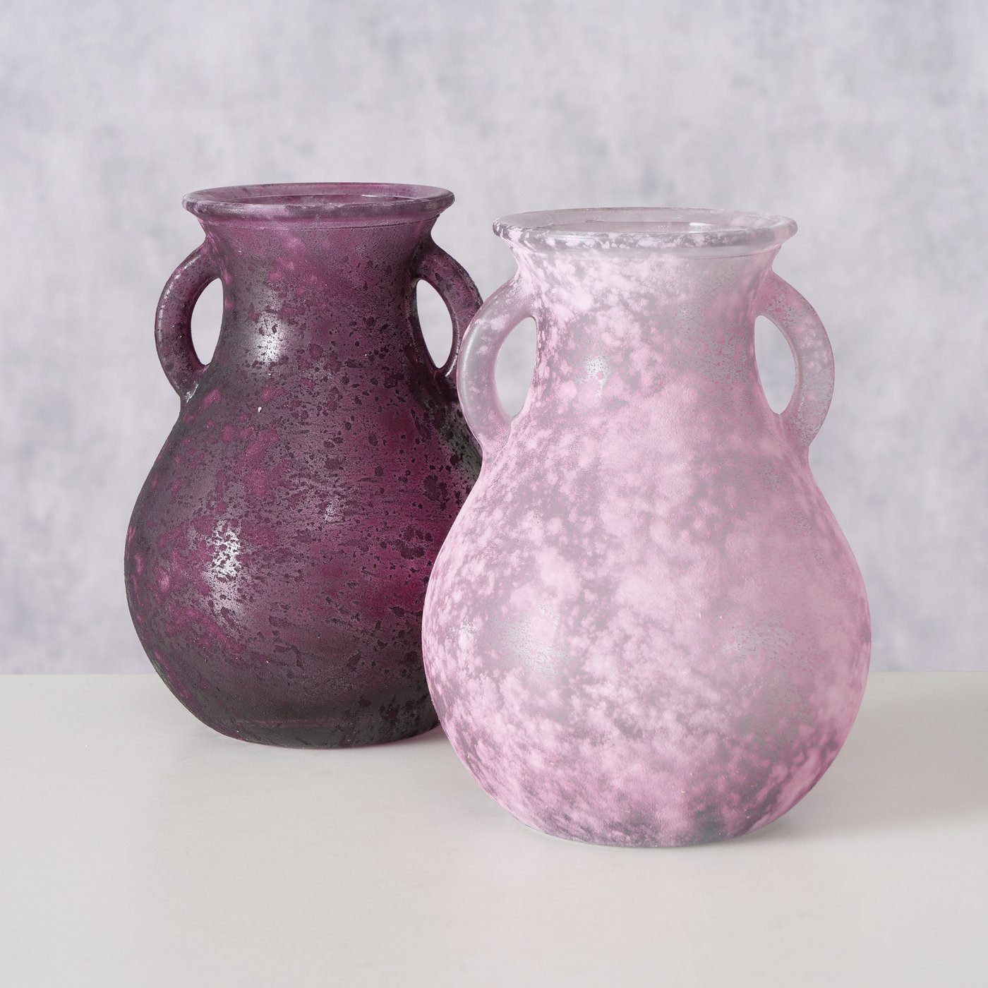 BOLTZE Dekovase 2er Set "Pitcher" aus Glas in lila/rosa, Vase Blumenvase