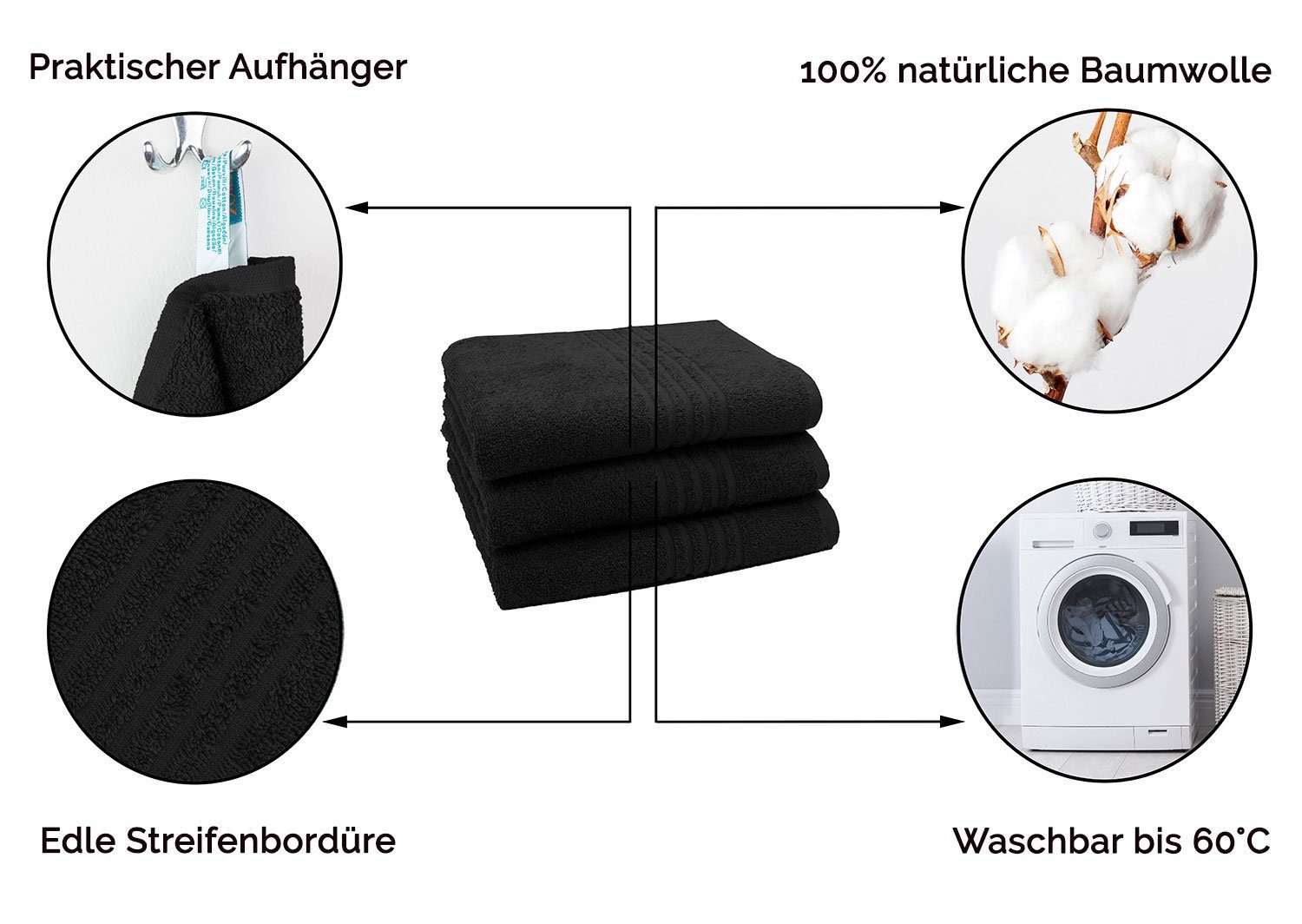 100 100% Walkfrottier ZOLLNER Baumwolle, x cm, schwarz vom (10-St), Hotelwäschespezialisten 50 Handtücher,