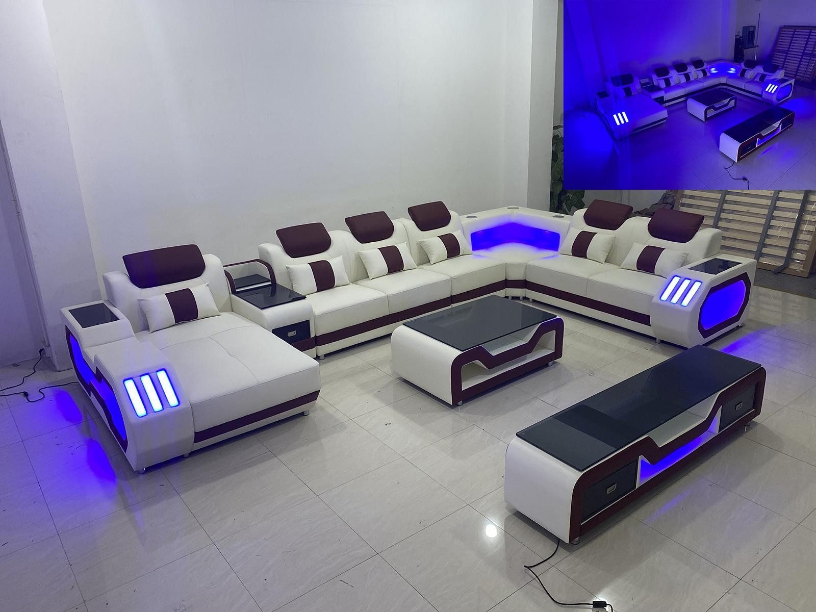 Xlmoebel Ecksofa Moderne Wohnlandschaft aus Leder mit Couchtisch und Sideboard, 3 Teile, Hergestellt in Europa