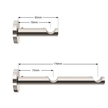 Gardinenstange Vorhangstange, Meerveil, Ø 20 mm, 2-läufig, Metall, Edelstahl Metall, 100cm