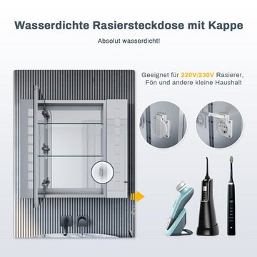 SONNI Spiegelschrank Spiegelschrank Bad mit LED Beleuchtung 65×60cm Aluminium mit Steckdose, Beschlagfrei, Touch, Breite 65cm