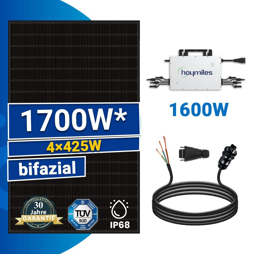 SOLAR-HOOK etm Solaranlage 1700W Balkonkraftwerk 1600W mit Hoymiles HMS 1600W Wechselrichter, Smart Mini Photovoltaik Komplettanlage