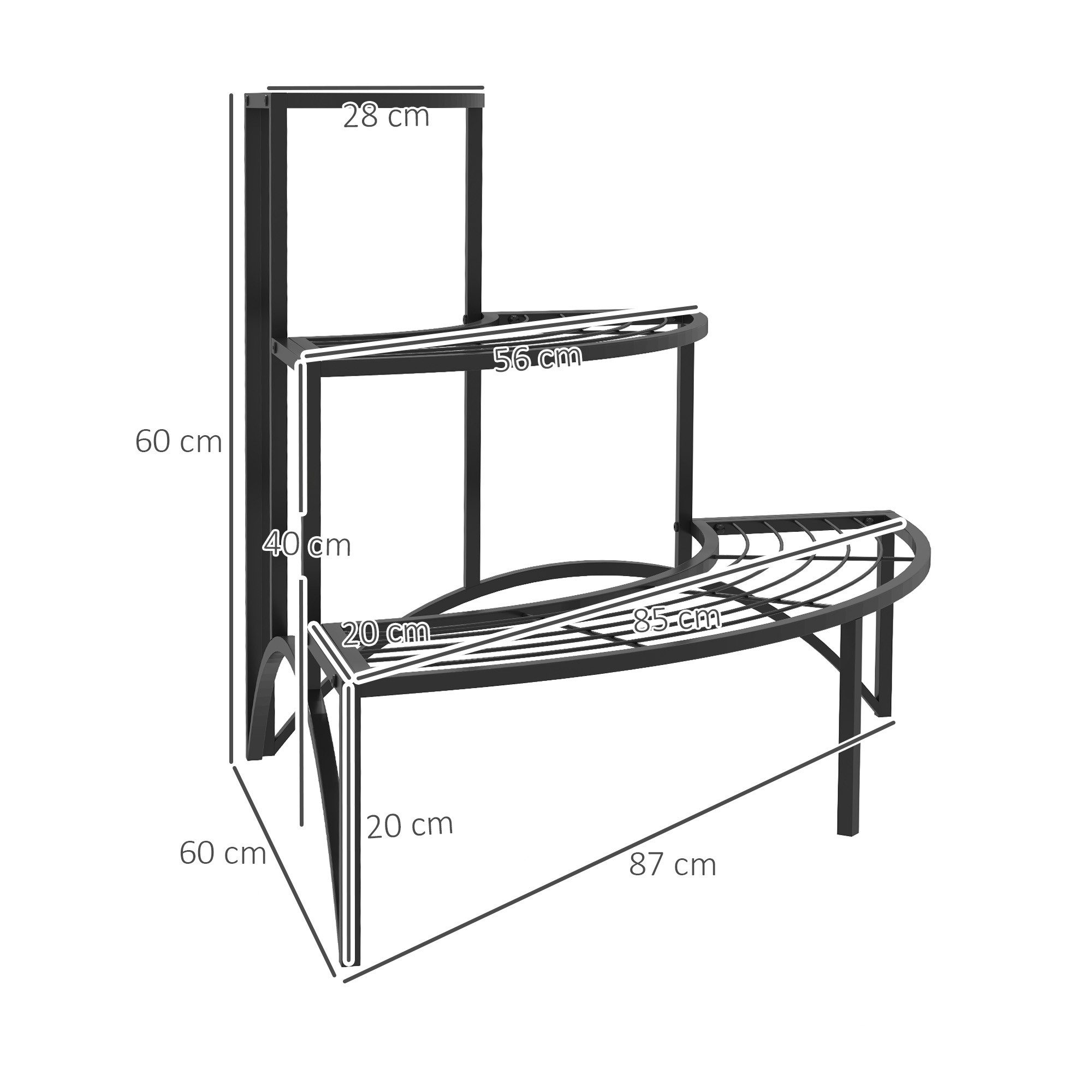 Outsunny Pflanzentreppe für Innen Außen, aus Metall, mehrstöckig, 60 cm hoch (3-Etagen Pflanzenständer, 1 St., Blumenständer), für Wohnzimmer, Garten Balkon Deko, Schwarz