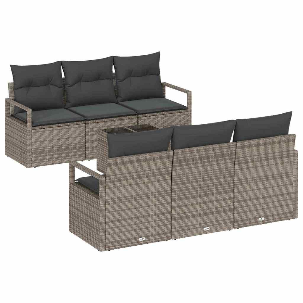 vidaXL Loungesofa Sofa Set mit Kissen 7 pcs Grau Poly Rattan, 7 Teile